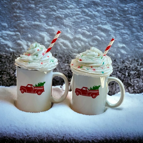 ⤵️ DesignPAC Red truck Mugs Set of 2 with faux whipped cream - Picture 4 of 15